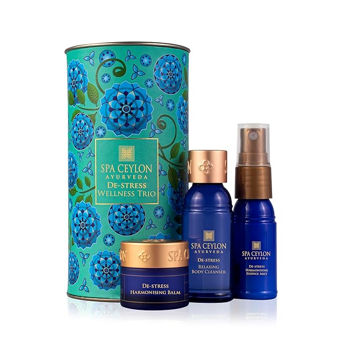 SPA CEYLON De-Stress Wellness Trio Set | Holistic Spa Essentials for Calming Skin Care | Spa Gift Baskets | Natural Ingredients | Body Gifts Set