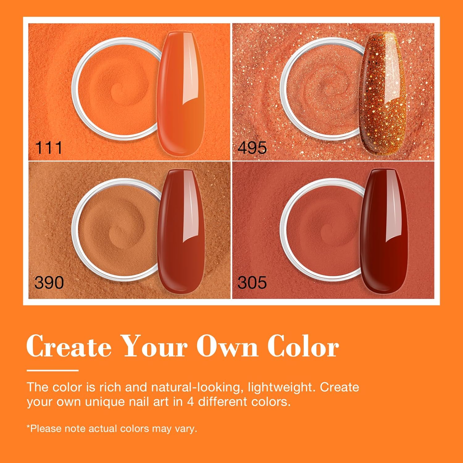 AZUREBEAUTY Dip Powder Nail Kit Starter, Orange Brown Glitter, 4 Fall Pumpkin Maple Dark Colors Set, French Halloween Nail Art Base Top Coat Activator Essential Liquid Manicure DIY Salon 12 PCS