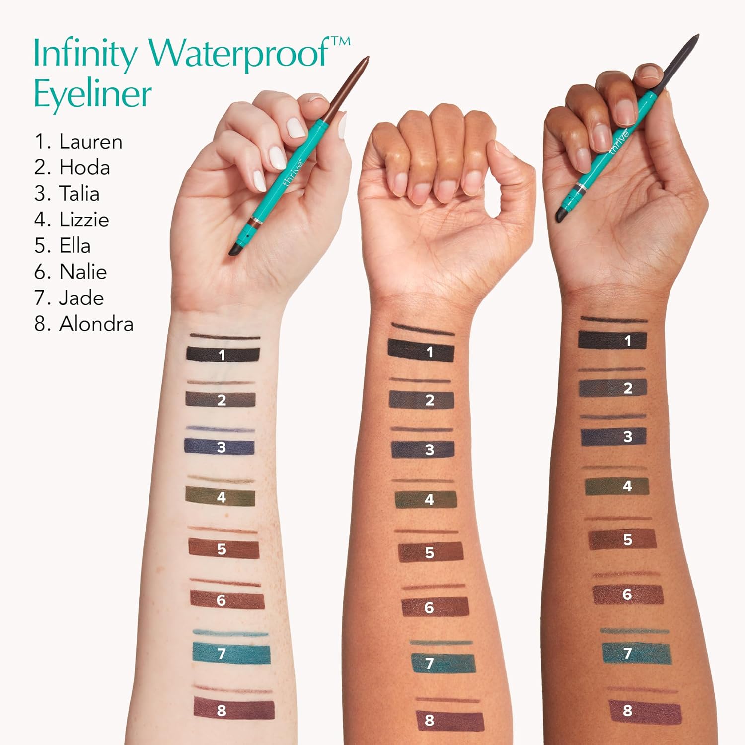 Thrive Causemetics Infinity Waterproof Eyeliner Pencil, Built In Sharpener & Smudge Tip, Long Lasting, Smudge Proof, Hyaluronic Acid & Shea Butter, Vegan, Cruelty Free, Nalie (Chocolate Brown Shimmer)