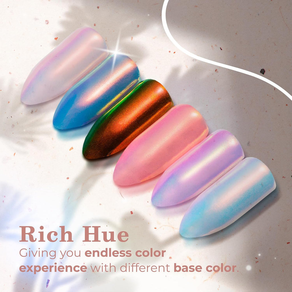 Pretty Diva Mermaid Chrome Nail Powder - Unicorn Chrome Nails Powder Aurora Iridescent Powder Pigment for Nails, Opal Mica Powders Sunset Chrome Nail Powder Manicure Pigment