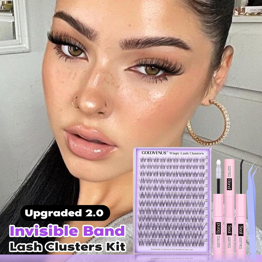 Invisible Band Lash Clusters Kit Wispy Natural Cluster Eyelash Extension Kit DIY Lash Extension Kit C Curl 10-16MM Eyelash Clusters Volume Individual Lashes Kit by Goddvenus