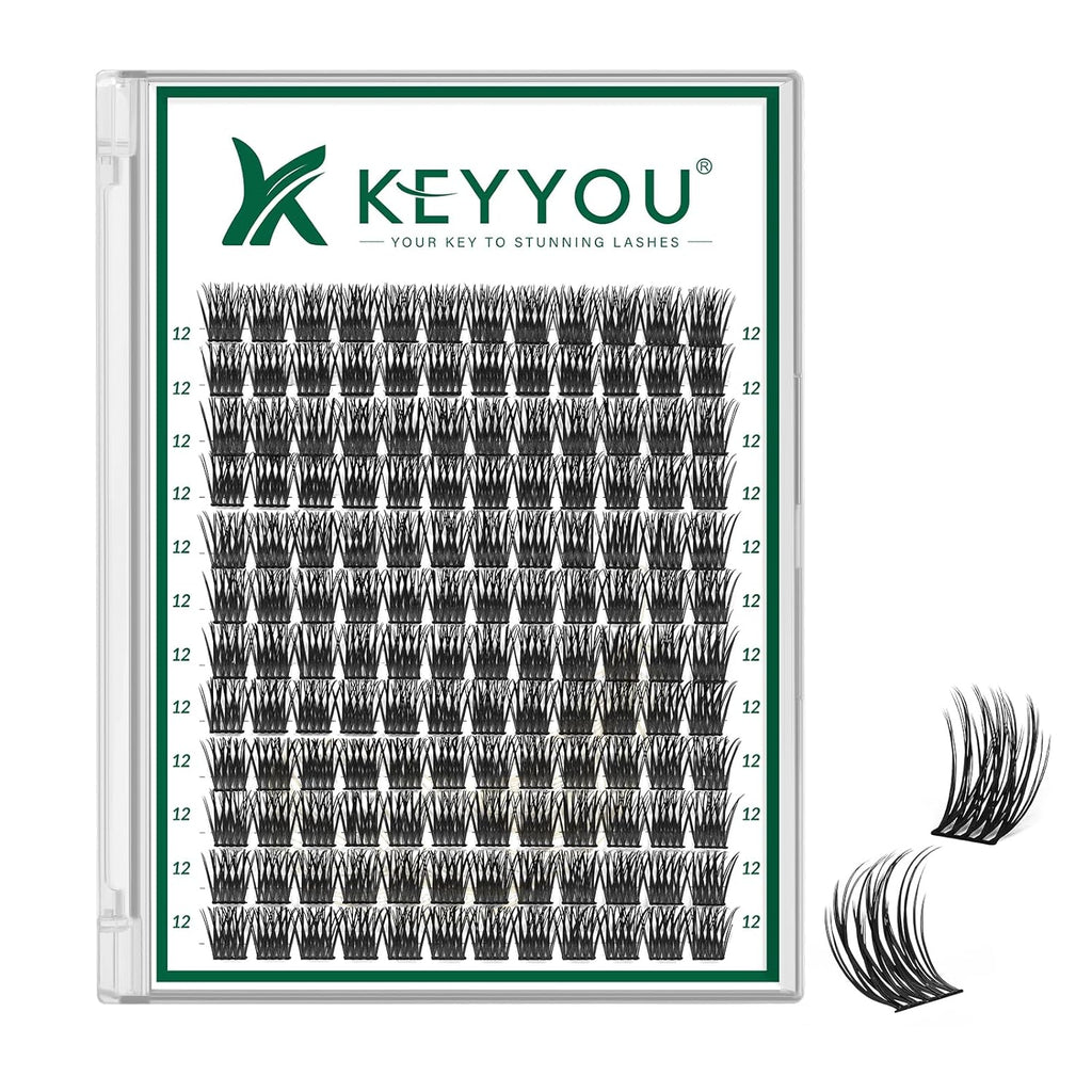 Lash Clusters 144pcs Individual Lashes D Curl 12mm Eyelash Clusters KEYYOU Air Touch Cluster Lashes Super Lightweight Soft Wispy Comfortable Easy DIY at Home(Air03-D-12mm)