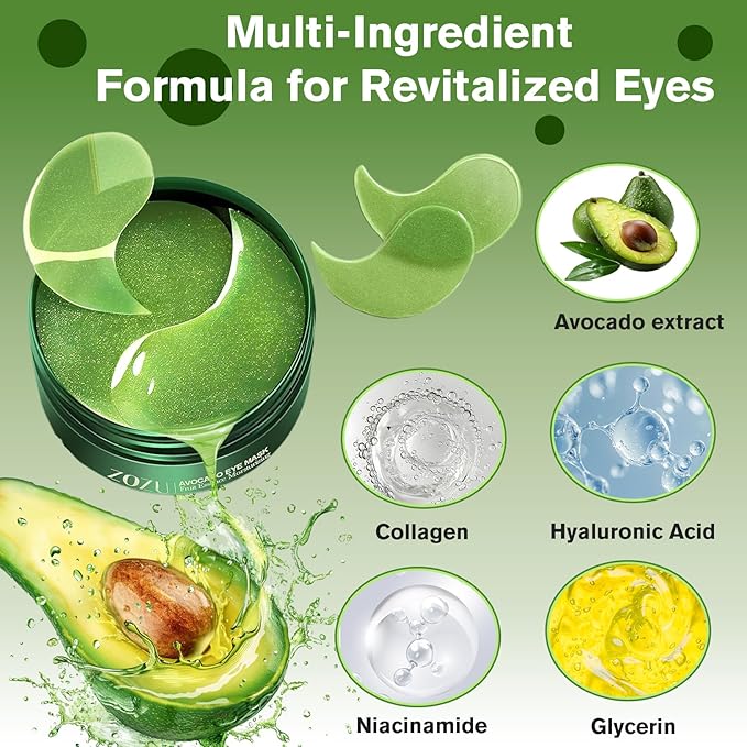 Nourishing Avocado Eye Patches 2-Pack 120 PCS, Collagen Eye Mask for Anti-oxidation and Hydration, Under Eye Patches Suitable for Both Men and Women