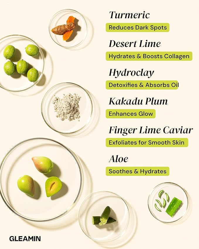 Gleamin Brightening Skincare Bundle – Mask, Serum, Cleanser, Moisturizer & Oil for Dark Spots, Uneven Tone, and Glowing Skin – Complete Vitamin C Skincare Routine