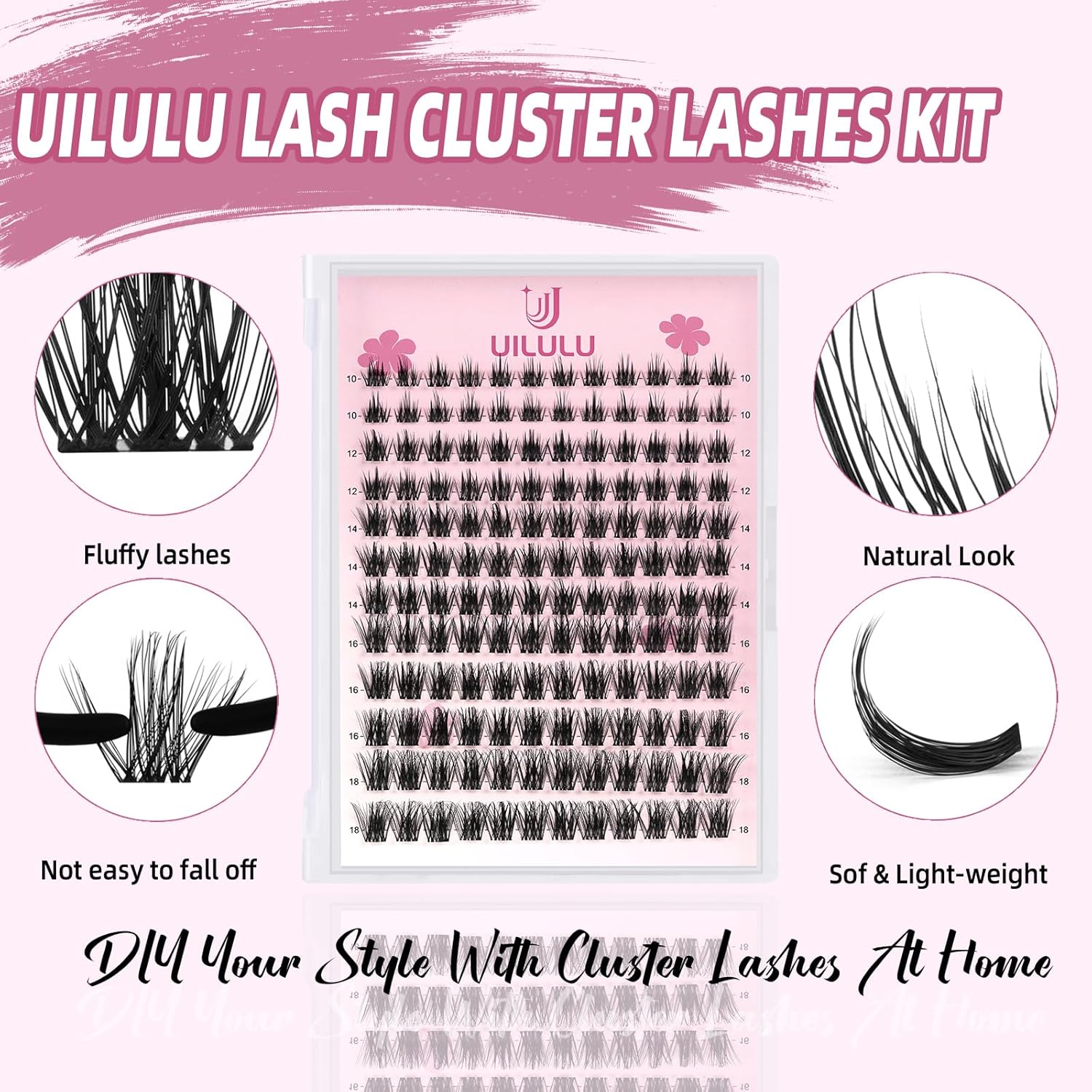 Lash Clusters D Curl Invisible Band Clusters Lashes 0.07D 10-18 MIX 144 Eyelashes Individual Lashes DIY Lash Extensions at Home False Lashes Wide Band Wispy Eye Lash Clusters U06 Lash