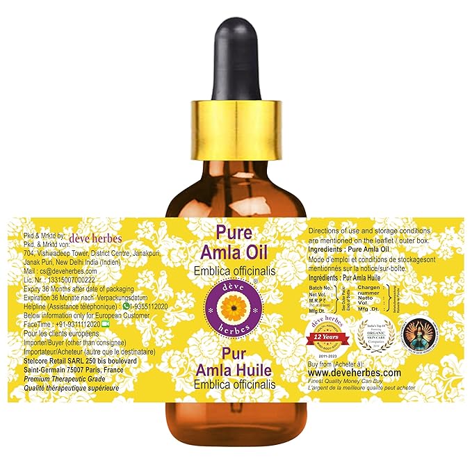 dève herbes Pure Amla Oil (Emblica officinalis) with Glass Dropper Natural Therapeutic Grade 30ml (1 oz)