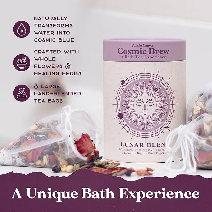 Lunar Blend Bath Tea by Purple Canyon | 3 Relaxing Bath Soaks with Lavender, Green Tea, Epsom Salt, and Essential Oils | Skin Care Gifts for Women
