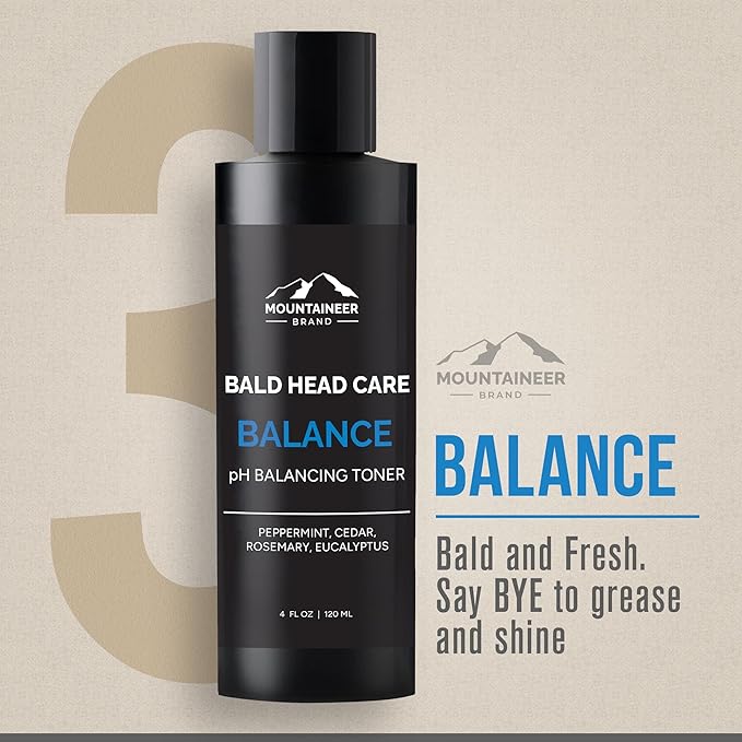 Mountaineer Brand Ultimate Bald Head Care Gifts Bundle For Men | All Natural 5 Step Skin Care for Healthy Scalp & Face | Exfoliate Scrub | Cleanse Wash | Shine Away | Moisturizing Balm | Detox