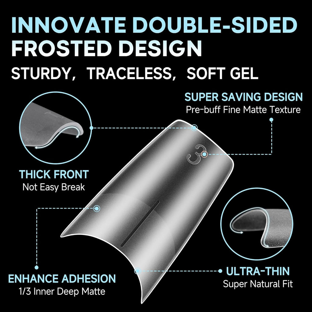 UNA GELLA Medium Coffin Fake Nails Full Matte Gel Nail Tips Coffin Half Cover 216pcs Clear Gel No C Curve Acrylic False Nail Tips 12 Sizes Easily DIY Salon Nail Extensions for Starter Pro