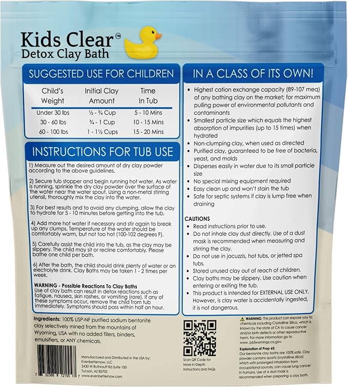 Kids Clear™ Detox Clay Bath, 100% Pure Sodium Bentonite - Removes Toxins, Impurities and Contaminants, by Evenbetternow LLC, Family Size 6 lbs (96 oz)