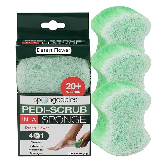 Spongables Pedi Scrub Foot Exfoliating 20+ Wash Sponge, Desert Flower, 3 Count