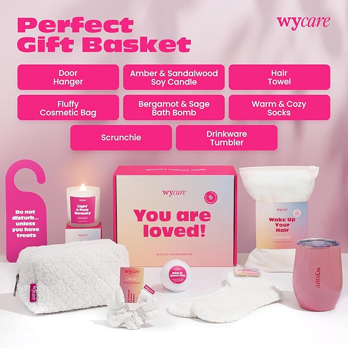 Wycare Gift Box for Women - Perfect Birthday Spa Gift Baskets for Women - Best Friend Birthday Box Care Package - Get Well Soon Self Care Set