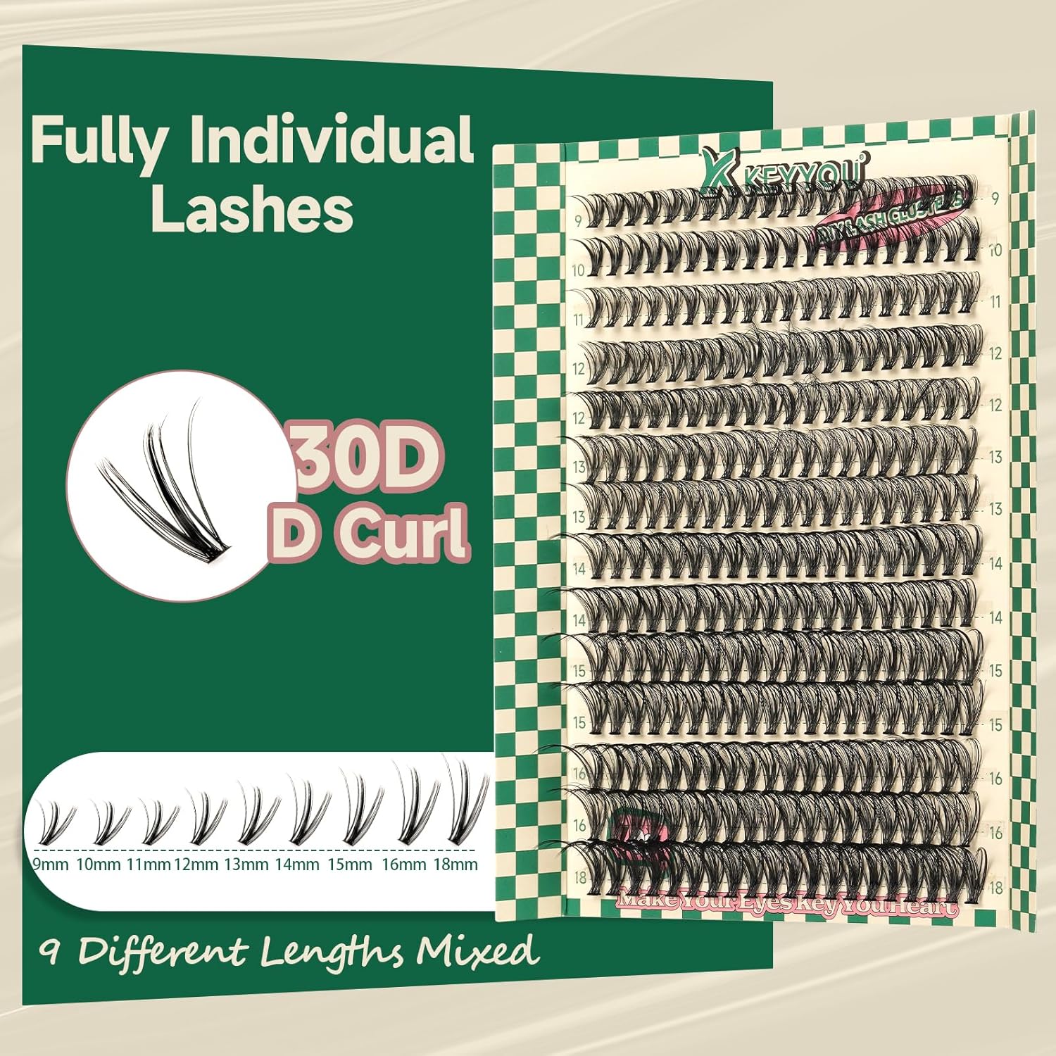DIY Lash Extension Kit 280pcs Individual Lashes D Curl Eyelash Extension Kit KEYYOU 30D 9-18Mix Lash Clusters with Lash Bond and Seal and Lash Applicator for DIY at Home(KIT-30D-0.07D-9-18Mix)