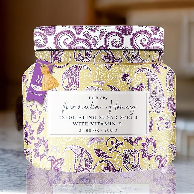 Pink Sky Exfoliating Body Scrub - Ultra Gentle Sugar Scrub for Smooth Skin - Premium Body Scrubs for Radiant, Soft Skin - Ideal Exfoliator for All Skin Types - 700g (Manuka Honey, 24.69 Oz)