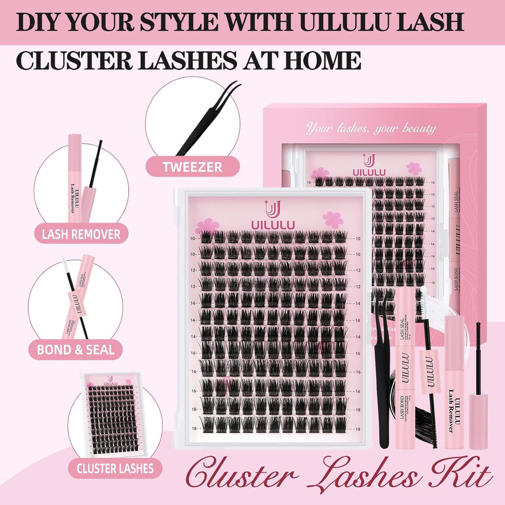 Lash Clusters kit 10-18mm DIY Lash Extension Kit 132 D Curl Lash Clusters 0.07D Fluffy Individual Lashes Clusters False Eyelashes Natural Wispy Eye Lash Kits Extensions Kit U08 Kit