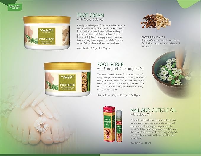 Vaadi Herbals Foot Scrub, Fenugreek and Lemongrass Oil, 500g