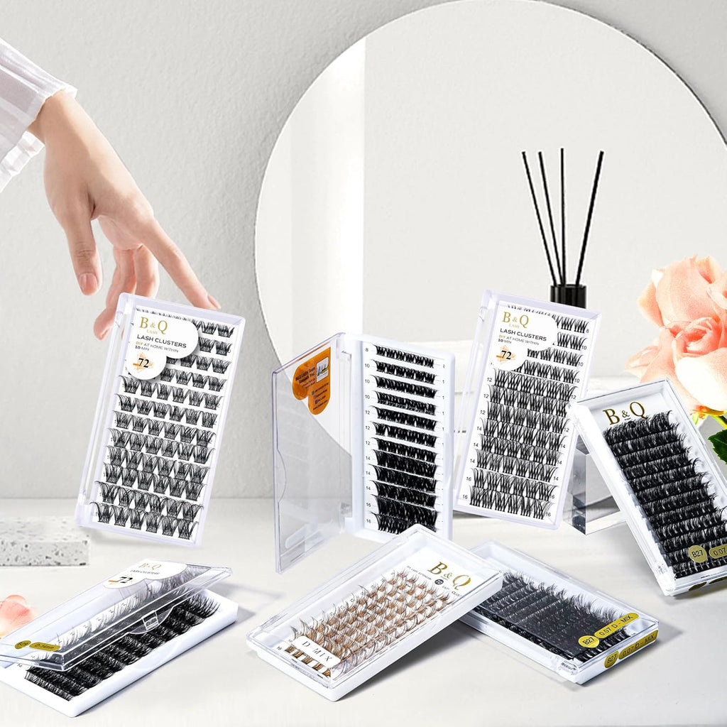 Lash Clusters B05 D Curl 16 mm DIY Eyelash Extensions 72 Clusters Lashes C D Curl B&Qaugen Fluffy Individual Lashes Eyelash Clusters Extensions Individual Lashes Cluster DIY at Home (B05,16 mm)