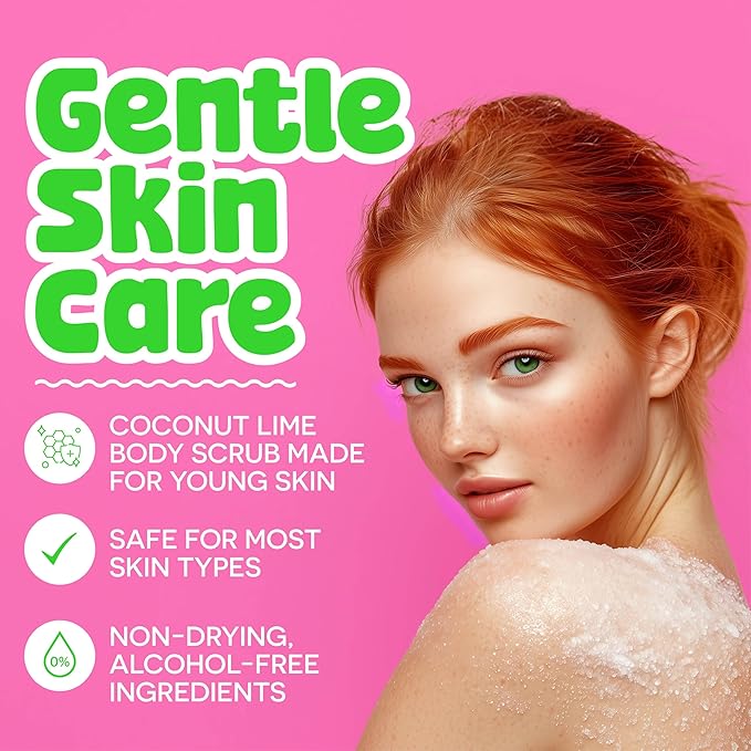 BeYOUtiful Coconut Lime Body Sugar Scrub for Kids & Teens - Gentle Exfoliating Scrub with Shea, Sweet Almond Oil & Vitamin E, Cruelty-Free, 16 oz
