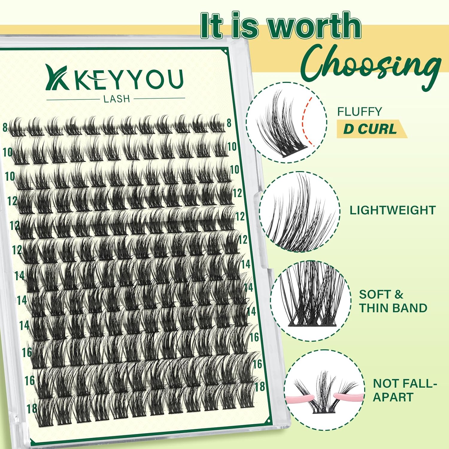 KEYYOULASH Lash Clusters Manga Lash Extension D Curl 144pcs 8-18mm Wispy Eyelash Clusters Natural Volume Eyelash Extensions Individual Lashes DIY at Home(KY06,D-8-18MIX)