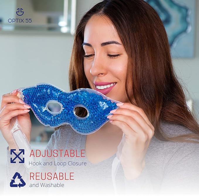 Gel Eye Mask - Hot Cold Compress Eye Therapy Pack | Cooling Mask for Puffy Eyes, Headaches, Dark Circles | Reusable | Ergo Gel Bead (Blue)