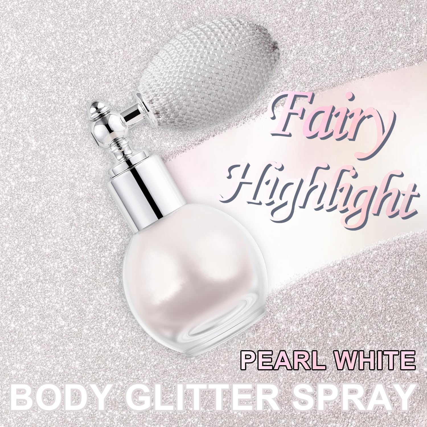 Hair and Body Glitter Spray, Holographic Glitter Highlighter Powder, Face Body Clothes Shiny Glitter, Loose Shimmer Hairspray Festival Rave Prom Accessories (Peal White)
