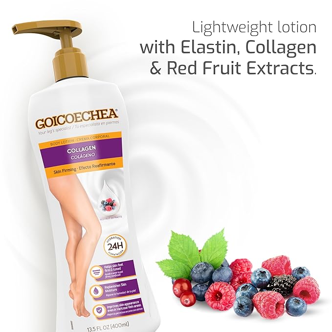 Goicoechea Skin Firming Body Lotion, Collagen Elastin Cream for Women, Skin appearance even in varicose veins areas, Skin Tightening ,Firming Body Lotion with Red Fruit Extracts, 24H Hydration 13.5 oz