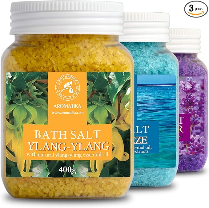 Bath Salts Set 42 Oz - Lavender - Sea Breeze - Ylang-Ylang - 100% Natural Essential Oil - Bathing - Body Care - Beauty - Relaxation - Spa