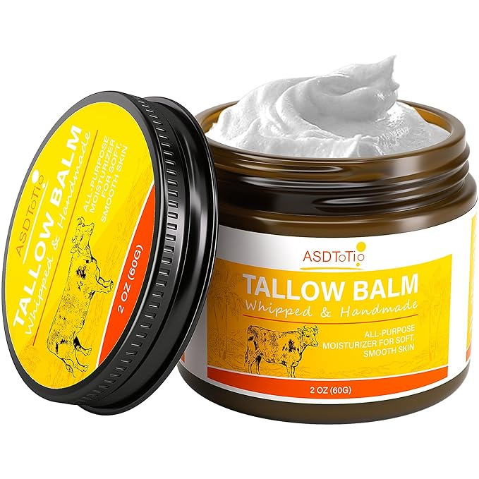 Handmade Whipped Tallow Balm for Skin Care- All Natural Grass Fed Beef Tallow All Purpose Balm,Face and Body Moisturizing Cream, Tallow Balm For Dry Skin- 2 oz