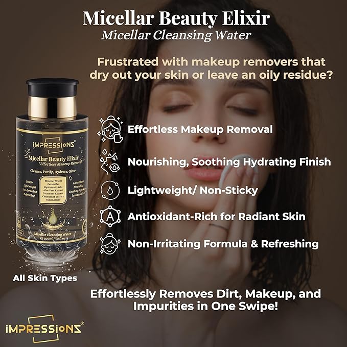 ImpressionZ 3-Step Skincare Set for Women | Micellar Water Makeup Remover, Snail Mucin Serum for Wrinkles, Hydrating Face Cream for Dry Skin with Cotton Rounds | Night Routine Kit for all skin types