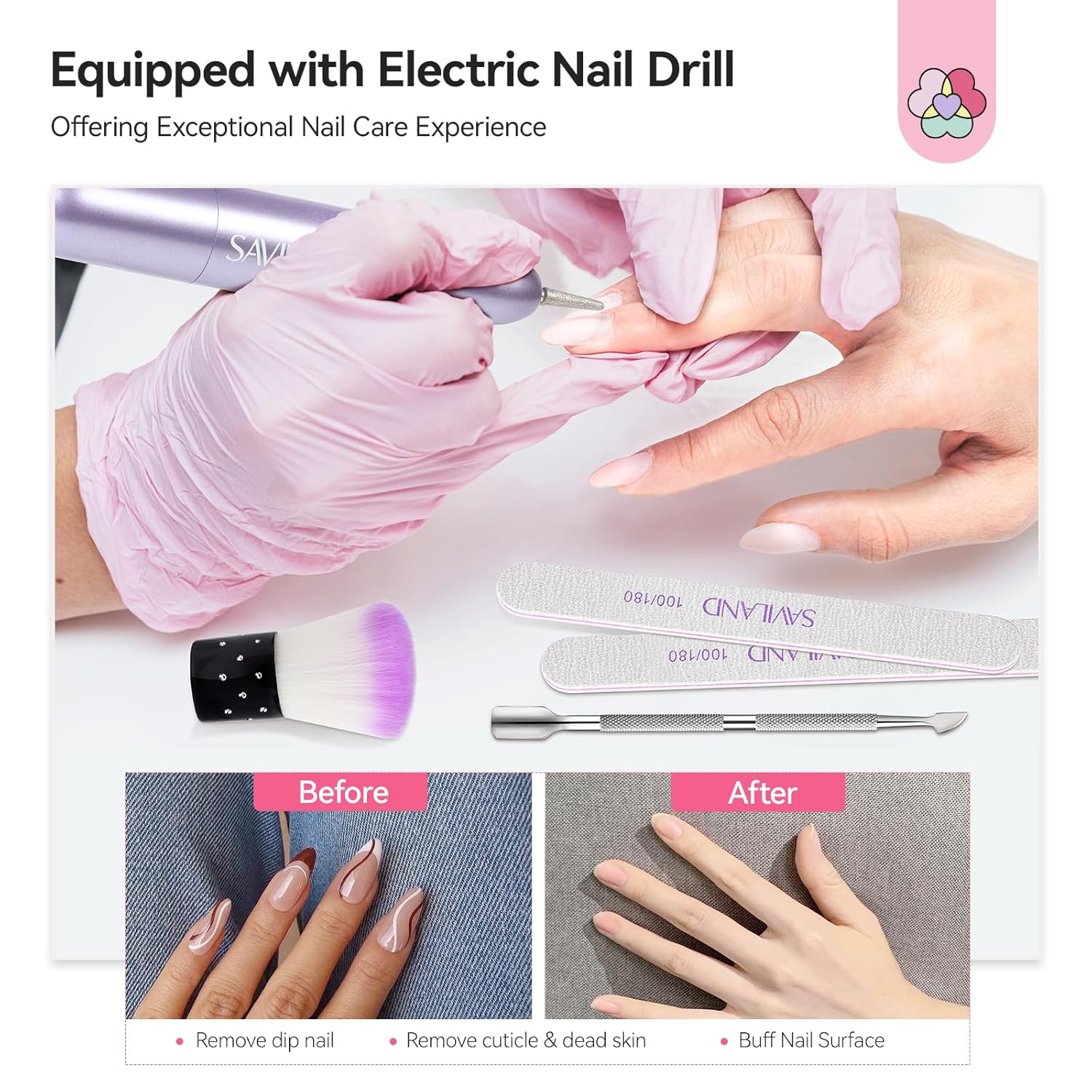 SAVILAND Advanced Dip Powder Nail Kit with Drill: 20 All Season Color Pink Nude Grey Dip Nails Powder Starter Kit with Essentials Liquid Set Dip Base Top Activator Brush Saver French Nail Art Women