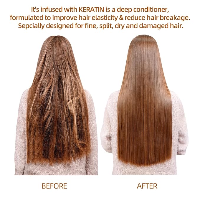 Keratin Hair Mask for Damaged Hair, Hydrating & Repairing Keratin Hair Treatment, Natural Deep Conditioning Smooth Hair Mask 250g for Curly Thin Fine Locks
