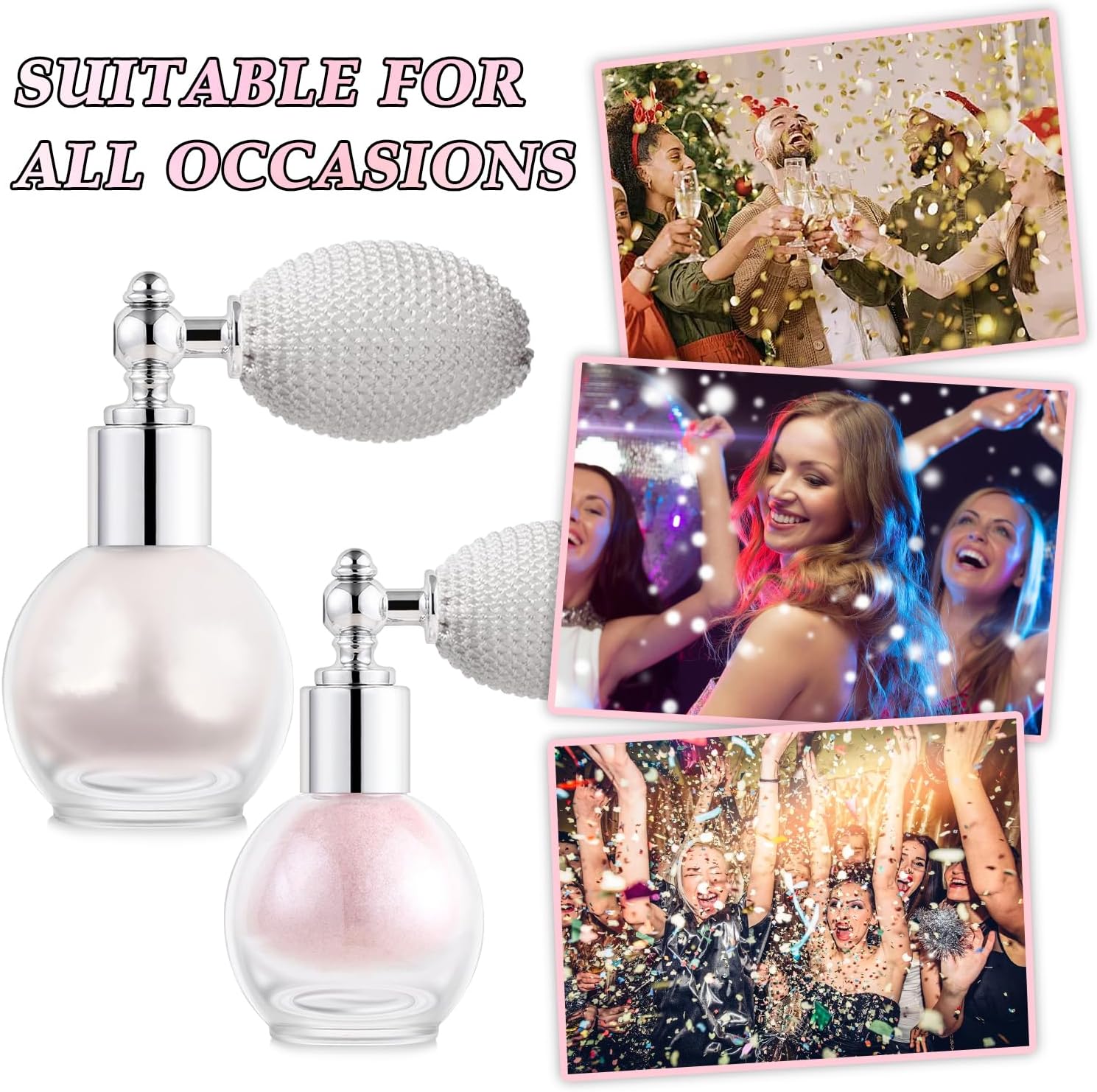 Hair and Body Glitter Spray, Holographic Glitter Highlighter Powder, Face Body Clothes Shiny Glitter, Loose Shimmer Hairspray Festival Rave Prom Accessories (Peal White)