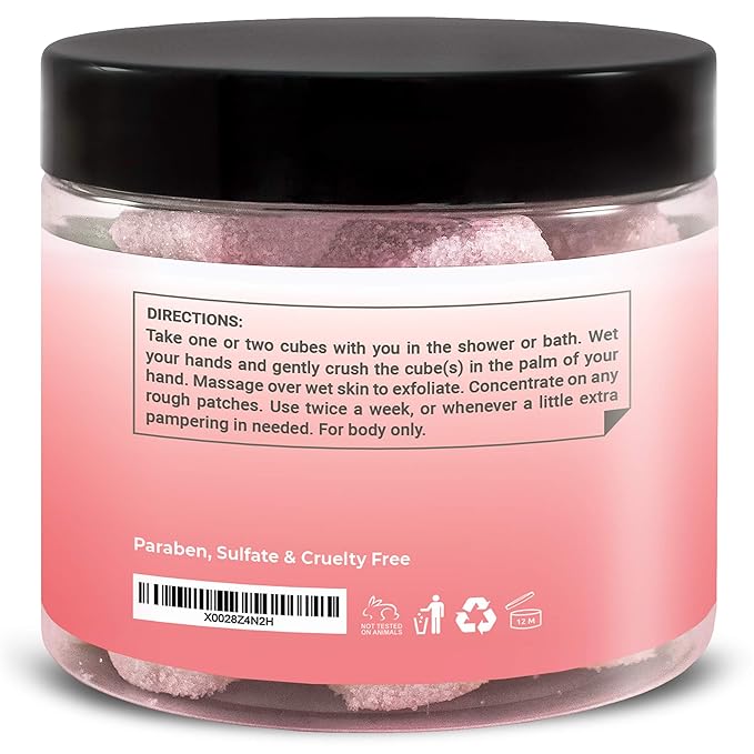 Body Scrub Exfoliator - 12oz FRENCH ROSE Sugar scrub cubes w/Mango Butter & Shea butter- Ultra Hydrating & Moisturizing - Natural & Organic for all body exfoliation- For hands, arms, legs & foot