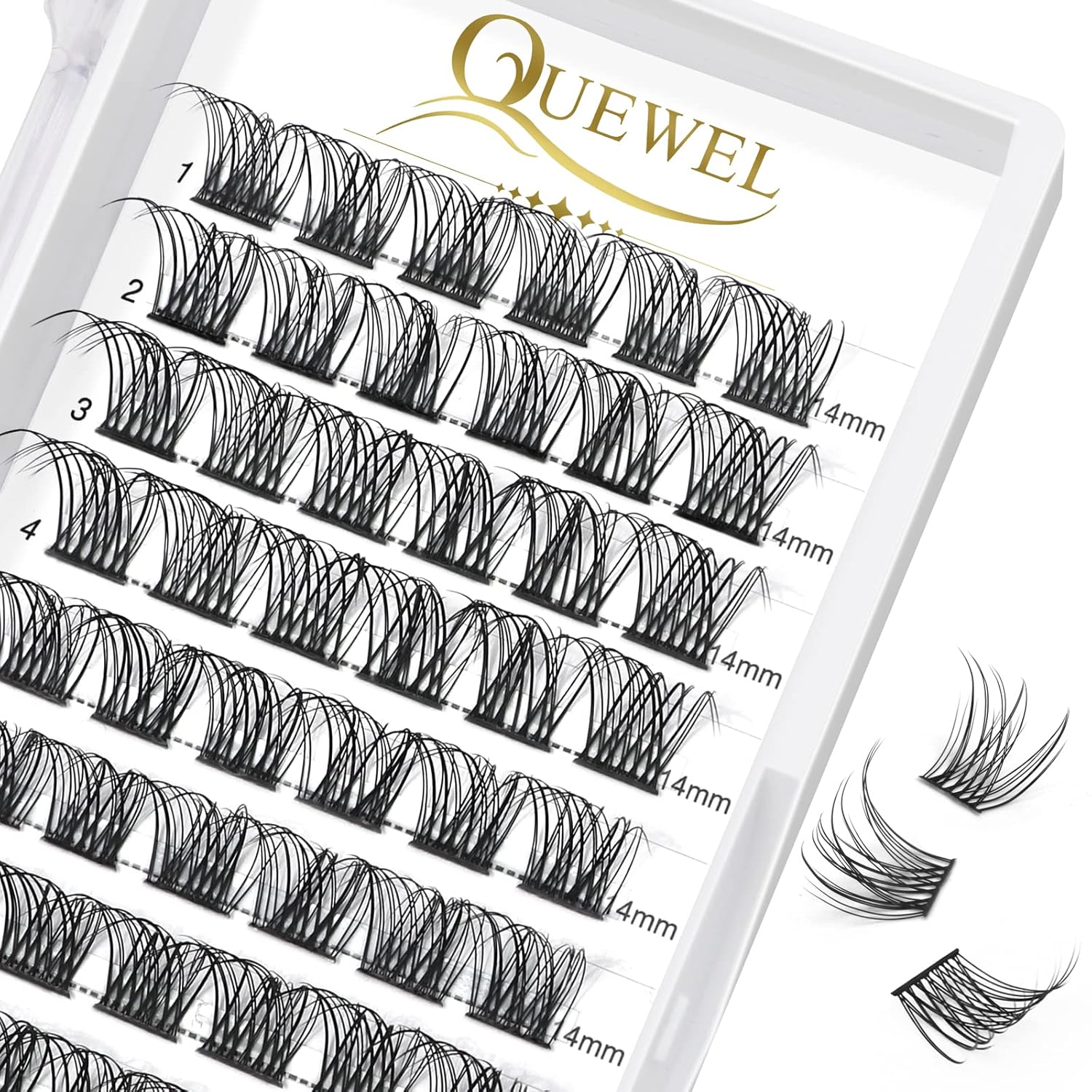 QUEWEL Cluster Lashes 72 Pcs Wide Stem Individual Lashes C/D Curl 8-16mm Length DIY Eyelash Extension False Eyelashes Natural&Mega Styles Soft for Personal Makeup Use at Home (Natural-C-14)