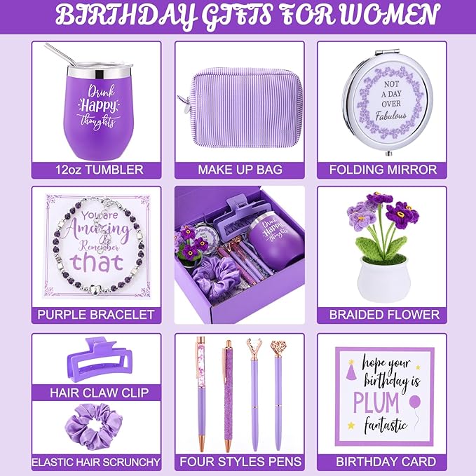 Abbylike Birthday Gifts for Women Purple Self Care Get Well Soon Gift Baskets and Sets for Mom Make up Care Package Box for Her Wife Friends Sister Girlfriend Christmas Valentines Mothers Day