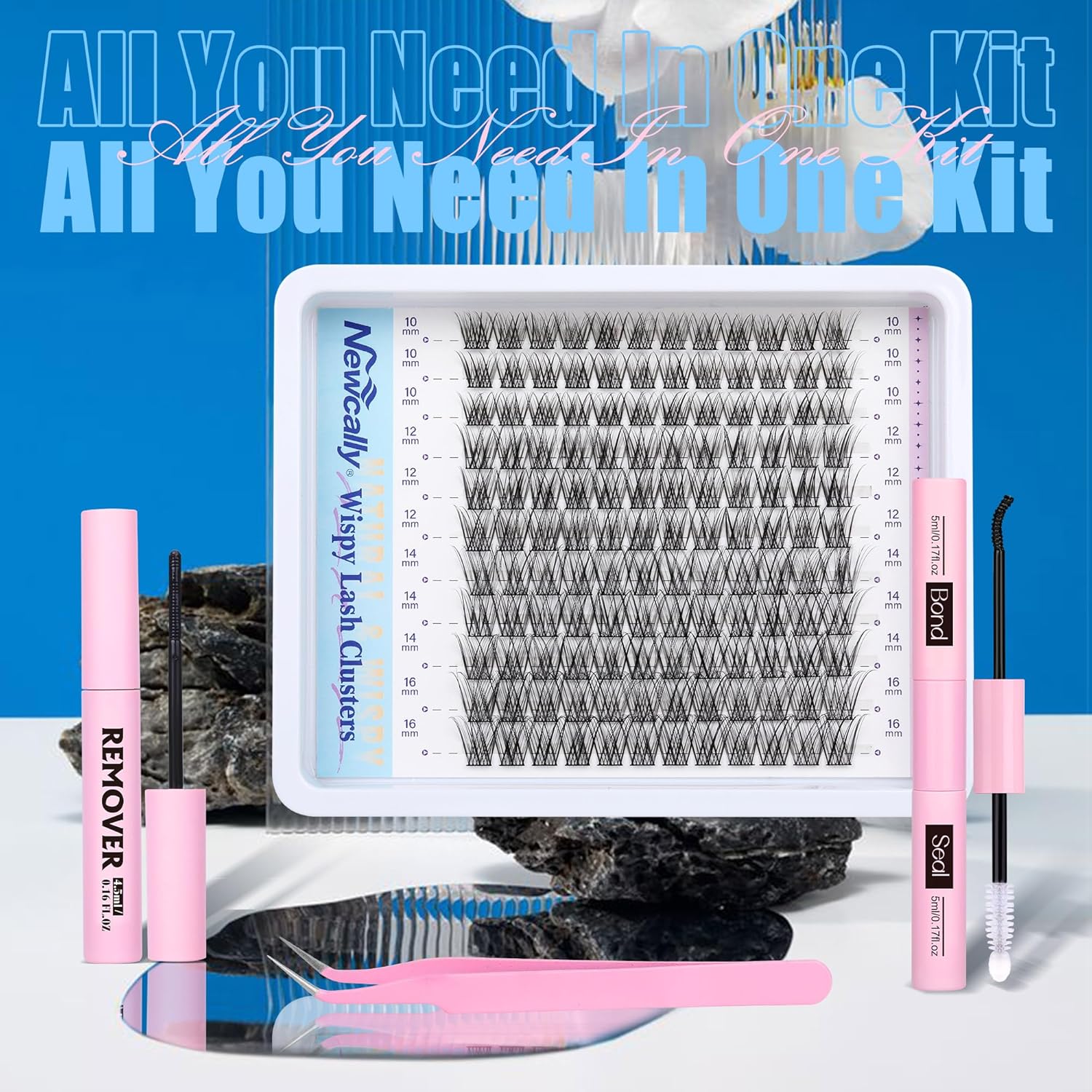 Cluster Eyelash Extensions Kit Lash Clusters Kit Natural Wispy Individual Lashes Kit C-curly DIY Lash Extension Kit 10-16MM Eyelash Clusters Kit with Lash Remover by Newcally