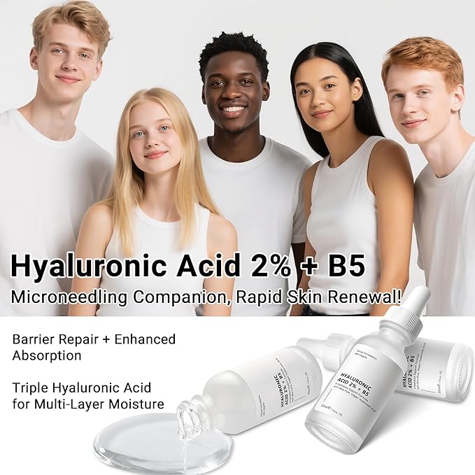 Hyaluronic Acid 2% + B5 Hydration Support Formula, Hyaluronic Acid Serum For Face - Large 30ml/1oz, 2Pcs