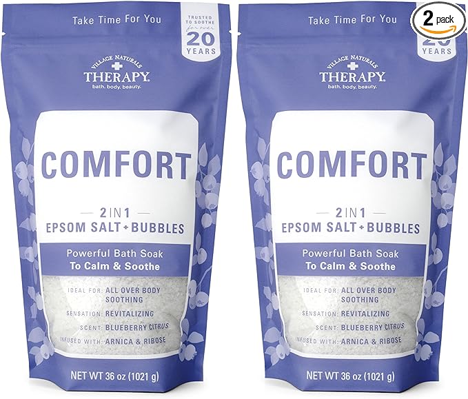Village Naturals Therapy Comfort Foaming Bath Soak, Blueberry Citrus Scent, 36 oz, Pack of 2