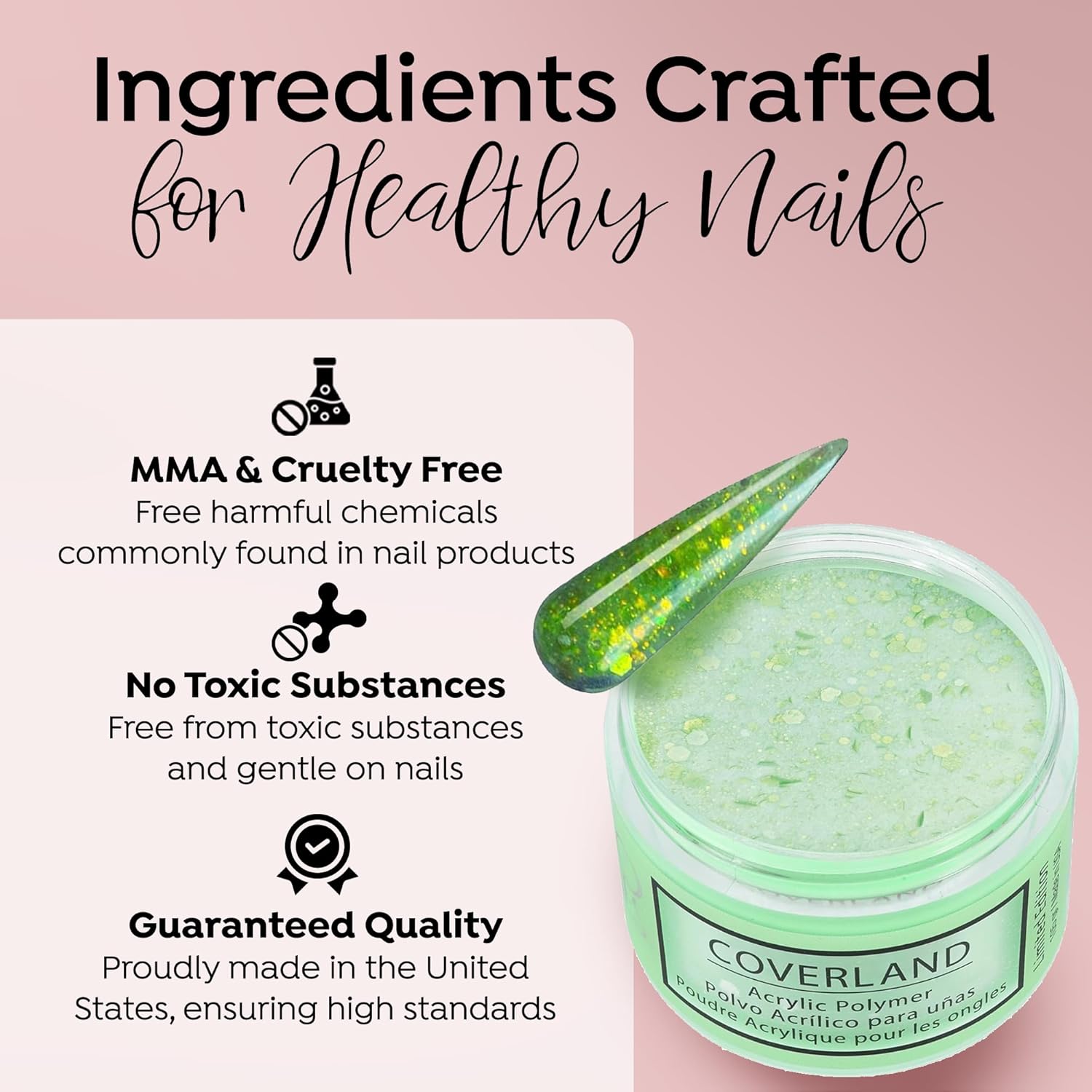 Tones Coverland Acrylic Nail Powder "Lime Green" - Limited Edition Acrylic Powder for Nail Design, Sculpting, and Masking Nail Bed Imperfections - Professional Acrylic Nail Supplies - (1.5 Oz)