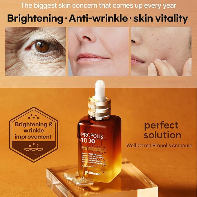 WellDerma Propolis Facial Ampoule for Dry Skin & Sensitive Skin Hydrating for Face Skin Care Korean Essence for Face Beauty Ampoule 1.69oz 50ml
