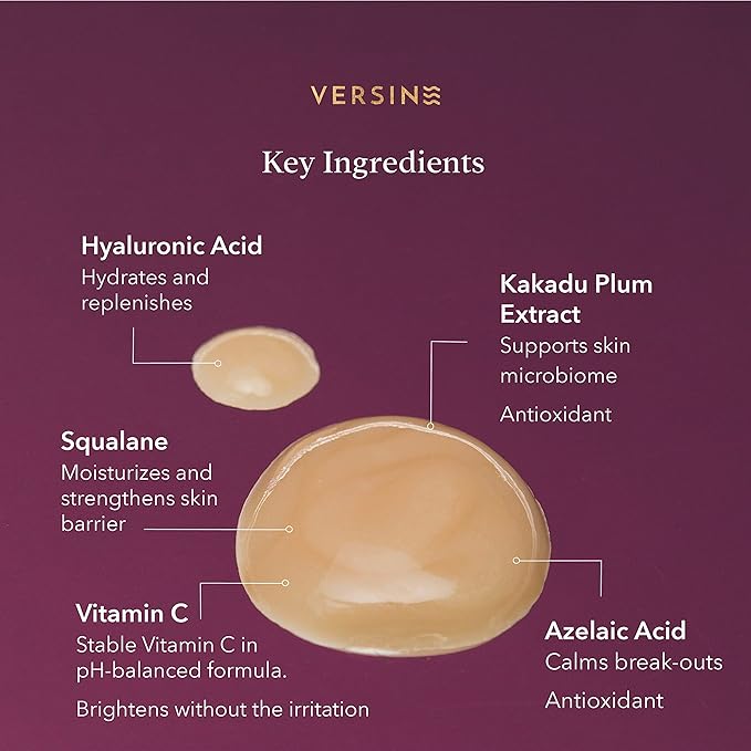 Versine Gentle Actives Serum for Face | Acne Prone Skin | Pregnancy Safe with Azelaic Acid, Vitamin C, Squalane, Niacinamide, Hyaluronic Acid | Moisturizer, Anti Aging and Brightening | 1Fl Oz