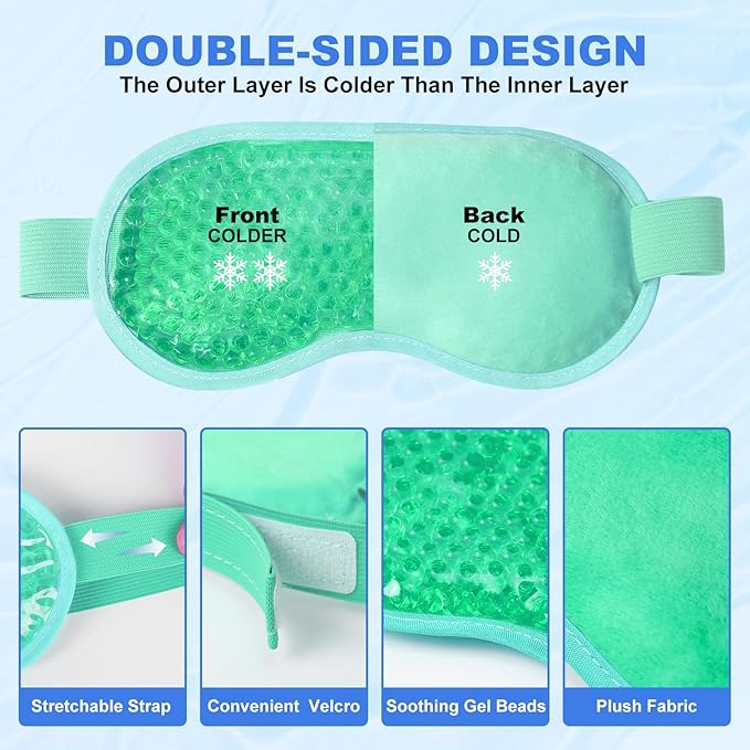 candyfouse 2Pack Cold Cooling Eye Mask, Reusable Hot Colder Therapy Gel Bead with Plush Backing for Puffiness Migraine Stress Relief Skin Care Dry Eyes