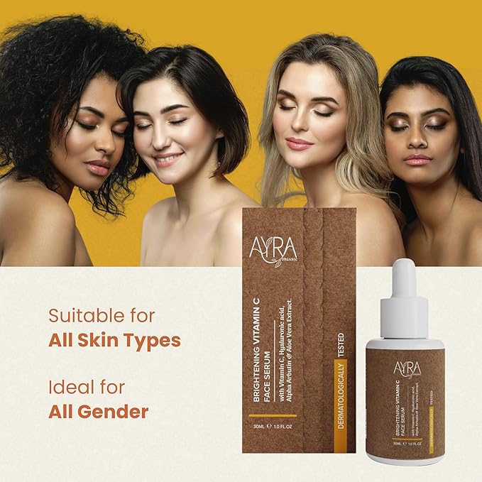 Brightening Vitamin C Face Serum – 1 Fl Oz | skin glow serum with Hyaluronic Acid, Alpha Arbutin & Aloe Vera Extract | Organic & Eco-Friendly Skincare | Ideal for Dark Spots & Dull Skin