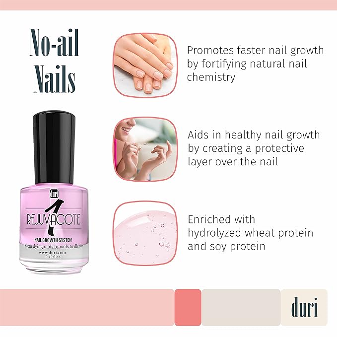 duri Rejuvacote 1 Nail Growth System - Original Maximum Strength Formula - Nail Strengthener and Nail Growth - Base and Top Coat - Pack of 2 - 0.45 fl. oz.