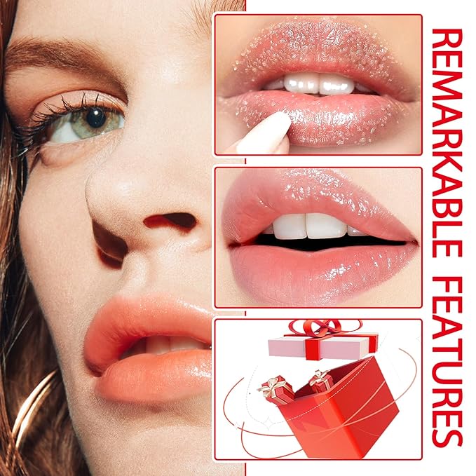 2PCS Peach Conditioning Lip Scrub Kit,Moisturizing Lip Sleeping Mask Long Lasting Hydrating Lip Scrubber Exfoliator Lip Care Products for Men & Women