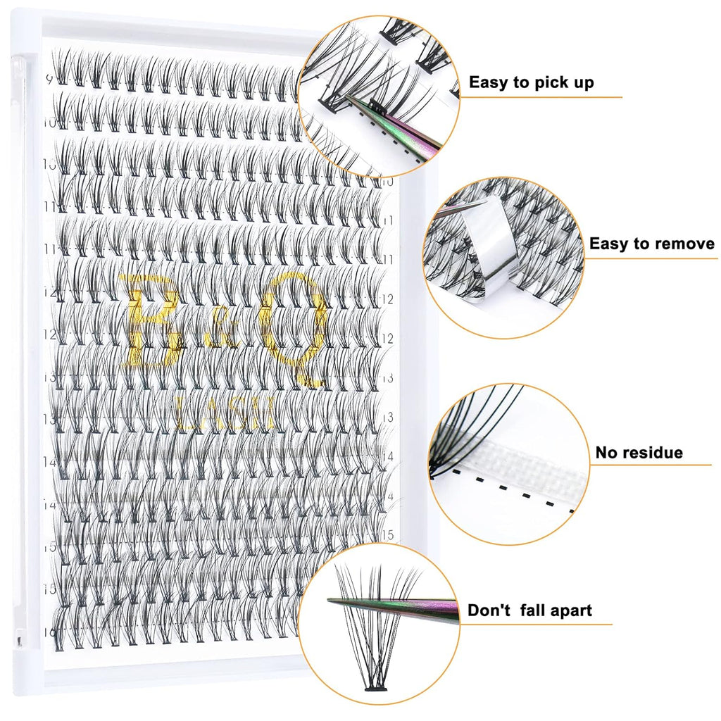 B&Qaugen Individual Lashes 20D-C-9-16mix Cluster Lashes 280 Clusters False Eyelash C D Curl Wispy Lashes Bottom Lashes Diy Lashes at Home（20D-C-9-16 mix）