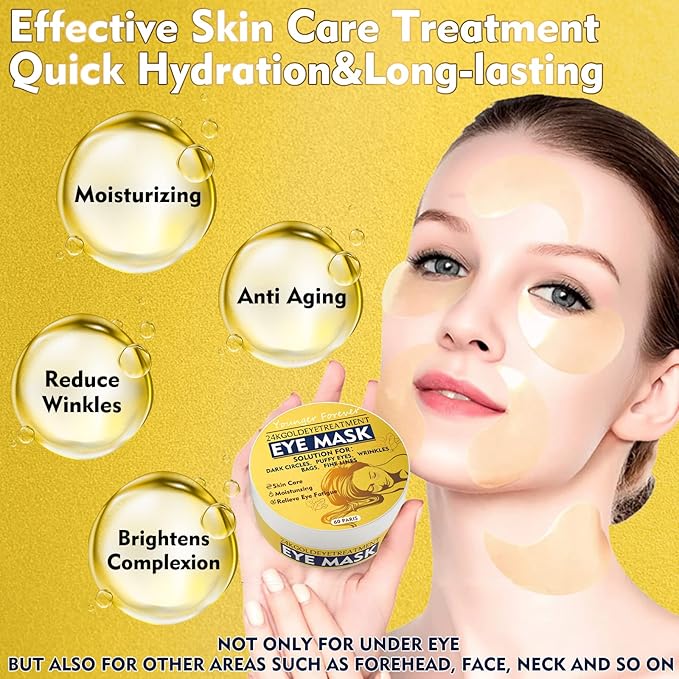 Under Eye Patches, 24K Gold Eye Patches for Puffy Eyes and Dark Circles, Under Eye Masks for Dark Circles and Puffiness, Eye Gel Pads for Eyes Bags Treatment & Non-Irritating Eye Mask Skincare