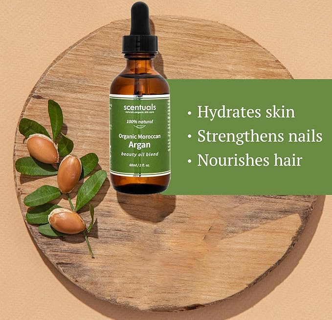 Scentuals Argan Beauty Oil Blend, All-in-One Skin, Hair & Nail Care, Pure Argan Oil Blend, Apricot Oil, Safflower Oil, Vitamin E Oil, Deep Hydration, Anti-Aging, Natural Skin Care,2 fl.oz | 60 ml