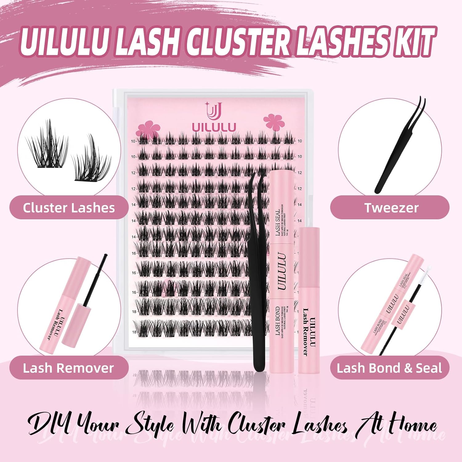 Lash Clusters kit 10-18mm DIY Lash Extension Kit 144 D Curl Lash Clusters 0.07D Wispy Individual Lashes Clusters False Eyelashes Eye Lash Extension Lash Kits Extensions Kit U06 Kit