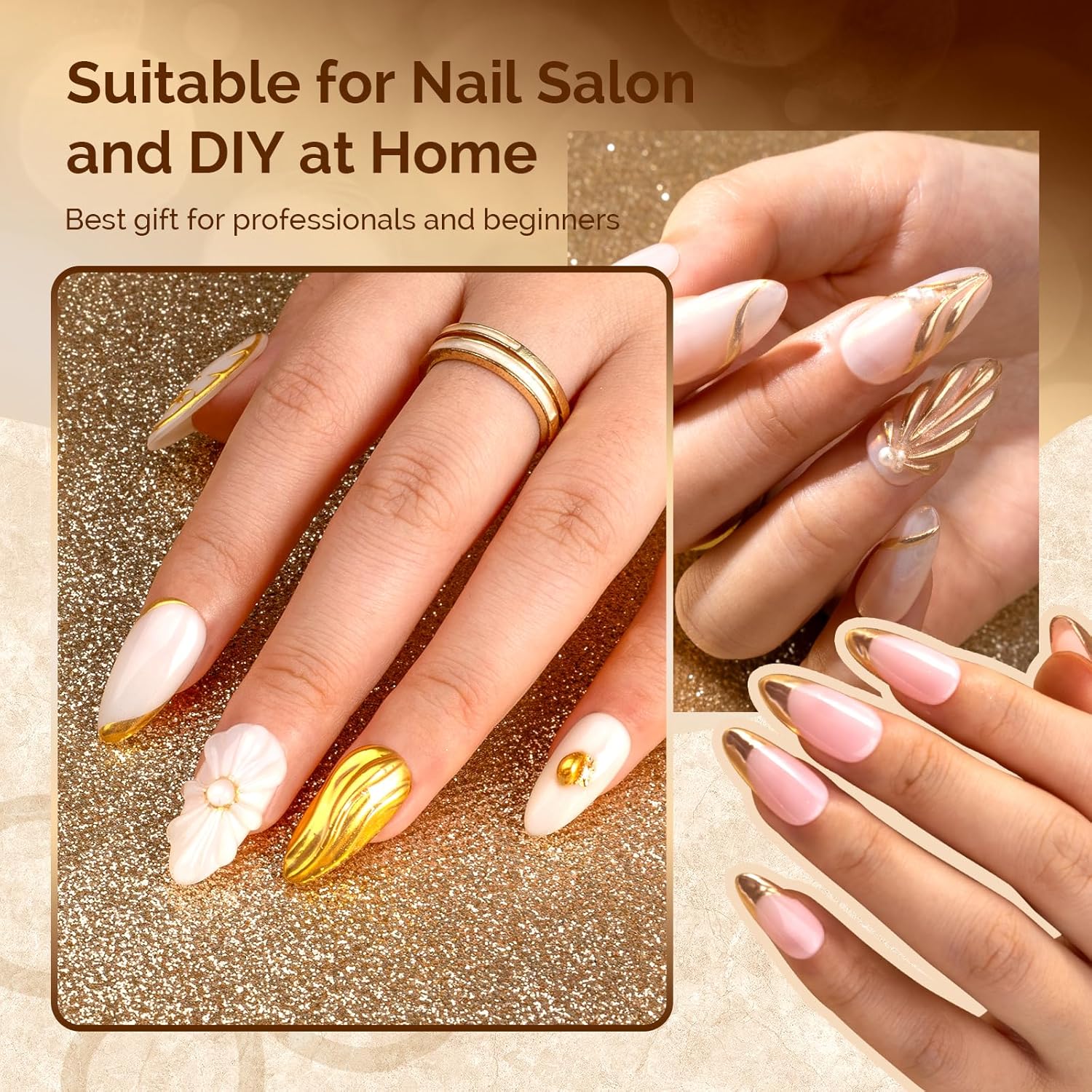 MelodySusie 2Pcs Chrome Nail Powder for Gel Nails,Metallic Mirror Effect Pigment Stylish and Technological Fine Glitter for Home DIY Salon Use